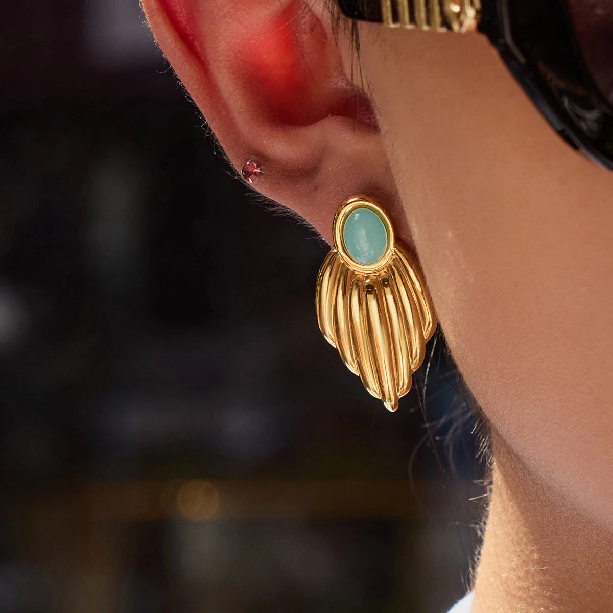 Gold Leaf Stone Earrings - Trendy Designer Jewelry