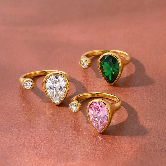 Pear Stone Open Ring