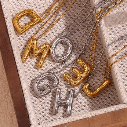 Stainless Steel Waterproof Necklace Gold Letter Pendant Trendy Jewelry