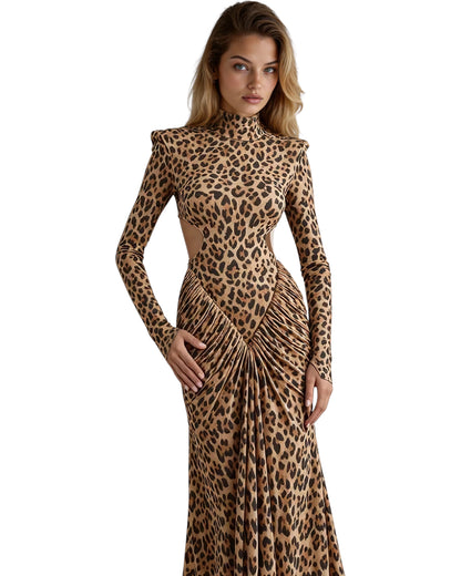 Midnight Stretch Leopard Print Backless Dress