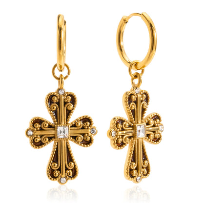 Culty Gold-Plated Cross Drop Earrings for Women