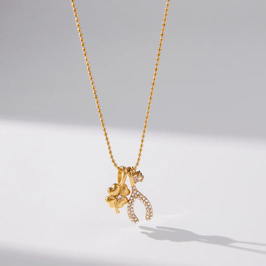 Lucky Zircon Horseshoe Pendant Necklace Geometric Stainless Steel Necklace