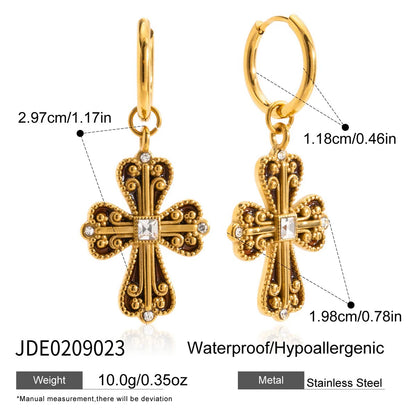 Culty Gold-Plated Cross Drop Earrings for Women