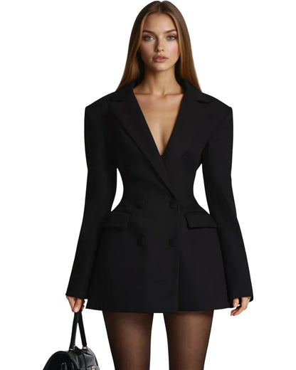 Sage Black Double-breasted Mini Blazer Dress