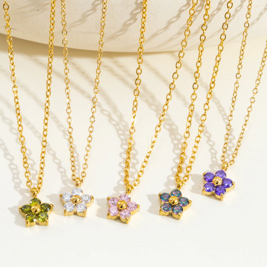 Plum Blossom CZ Pendant Necklace - Gold Plated Hypoallergenic Jewelry