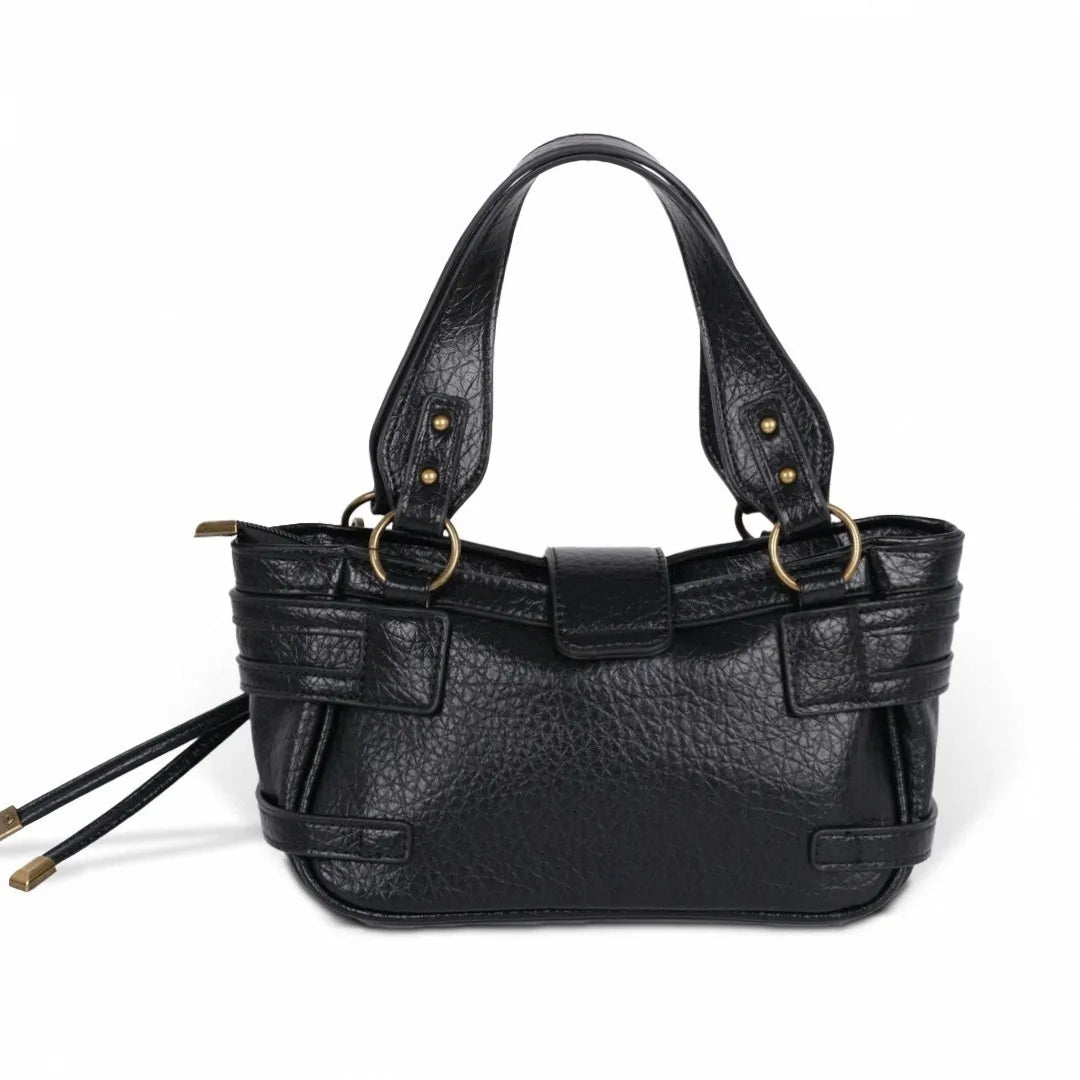 Remy Black Rivet PU Leather Hobo Shoulder Bag