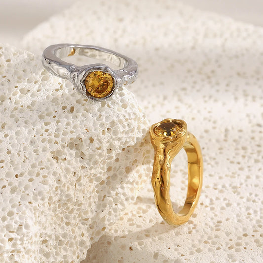 Champagne Zircon Gold Ring - Elegant Statement Jewelry - model wearing new