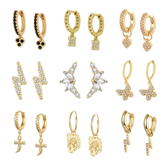 Gold silver color Stud Hoop Earrings for Women Cubic Zirconia Drop Earring Chain Circle earrings 20022 Jewelry