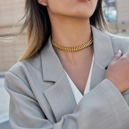Golden Hour Geometric Chunky Chain Choker Necklace