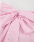 Close-up photo of Pink  Satin Long Bow Draped Mini Skirt
