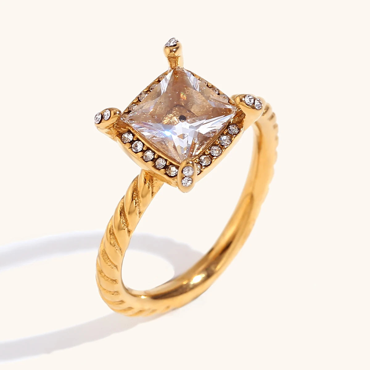 Peridot Zircon Twist Stainless Steel Ring