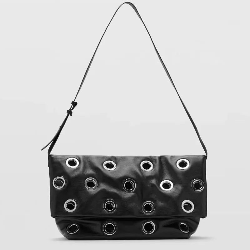 Shoulder Bag - Black Appliques Studded