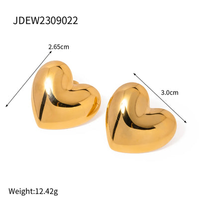 Vintage Stainless Steel Heart Stud Earrings Gold Geometric Trendy Style ✔