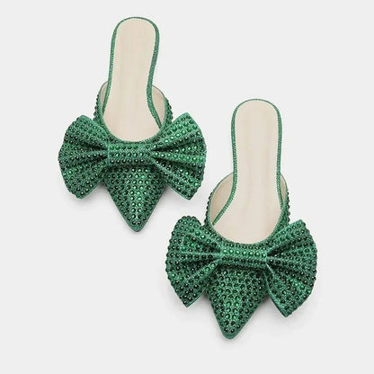 Rhinestone Bow Slippers - Sparkling Comfort and Style