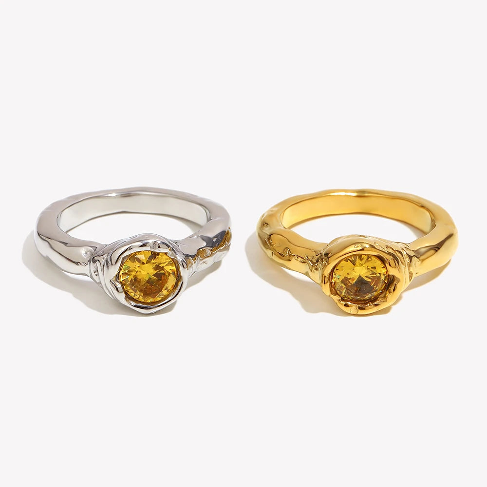 Champagne Zircon Gold Ring - Elegant Statement Jewelry