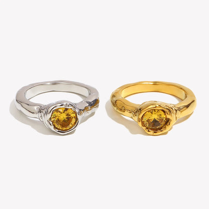 Champagne Zircon Gold Ring - Elegant Statement Jewelry