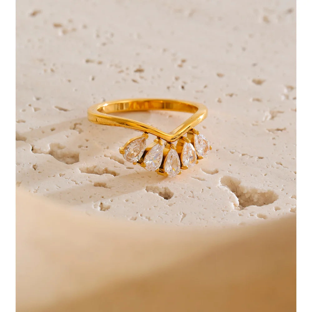 Lucie Gold Plated Geometric Zircon Ring