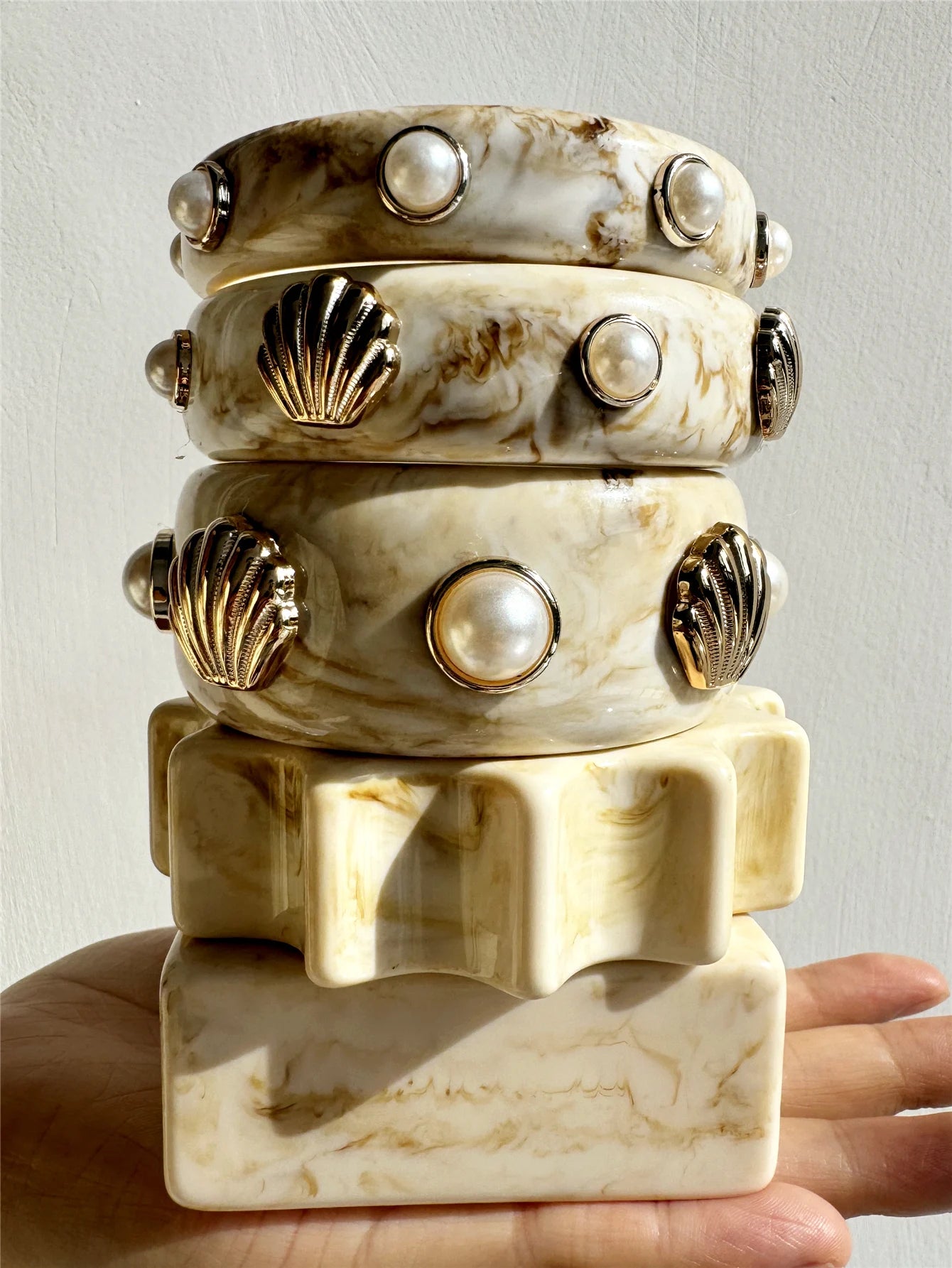 Pearls Off-White Geometric Bangles - detail shot