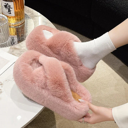 Fluffy Cotton Geometric Winter Slippers