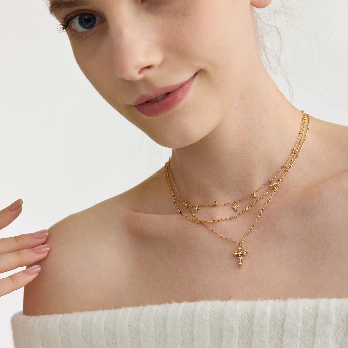 Crystal Cross Pendant Necklace For Women Stainless Steel Pendant Necklace