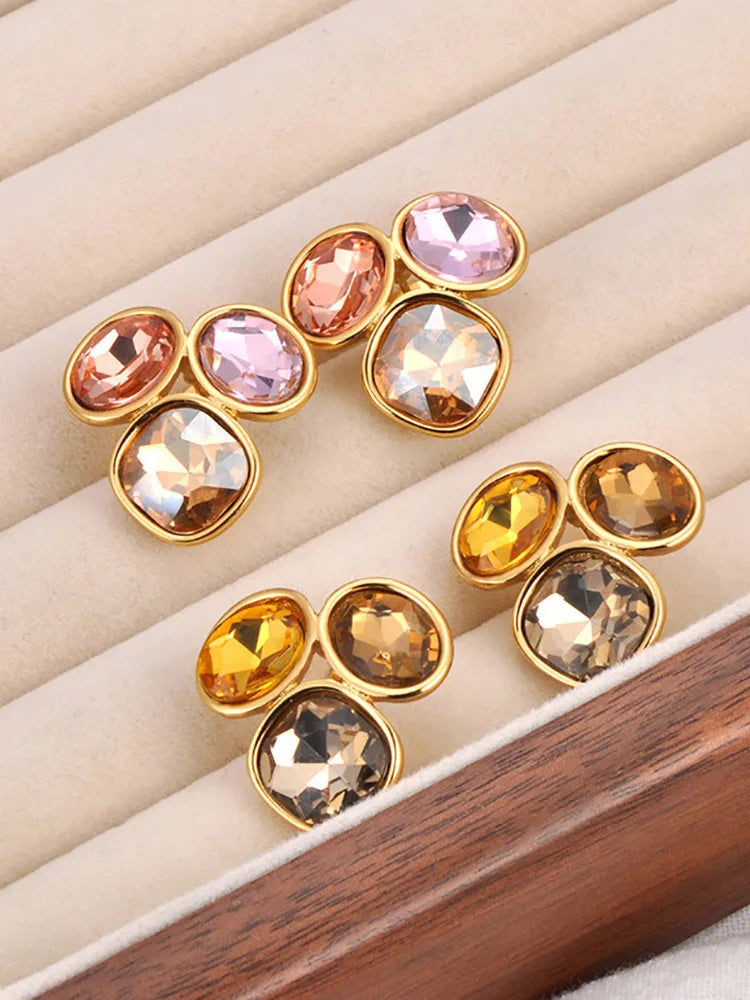 Stainless Steel Colorful Cubic Zirconia Stud Earrings - additional view 7