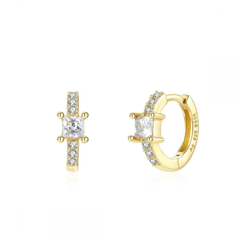 Gold silver color Stud Hoop Earrings for Women Cubic Zirconia Drop Earring Chain Circle earrings 20022 Jewelry