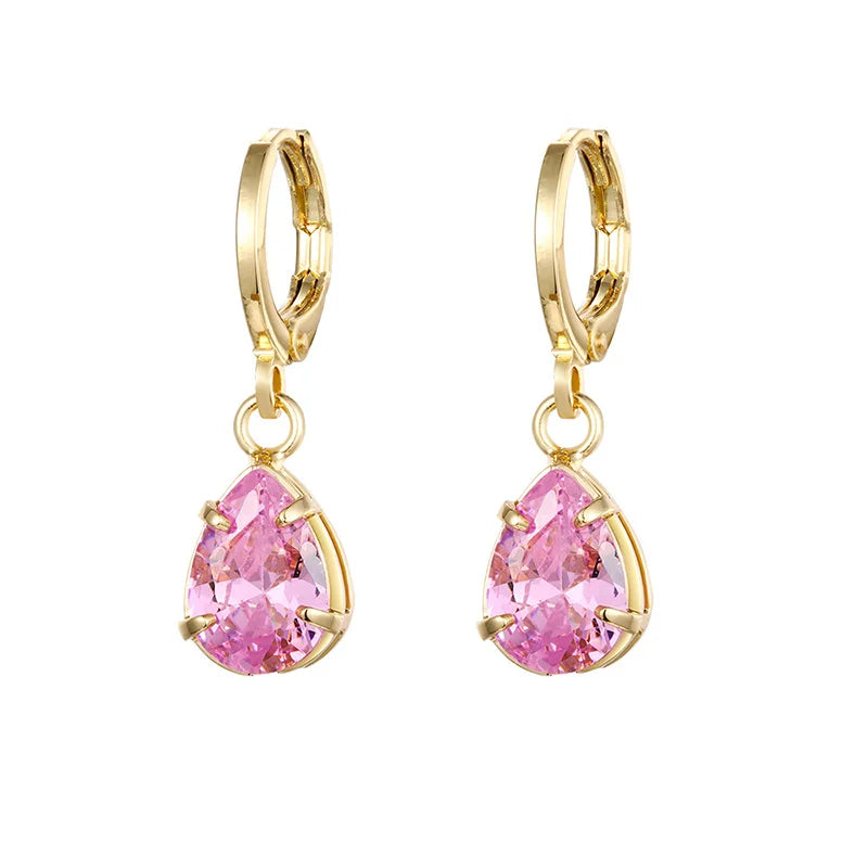 Gold silver color Stud Hoop Earrings for Women Cubic Zirconia Drop Earring Chain Circle earrings 20022 Jewelry