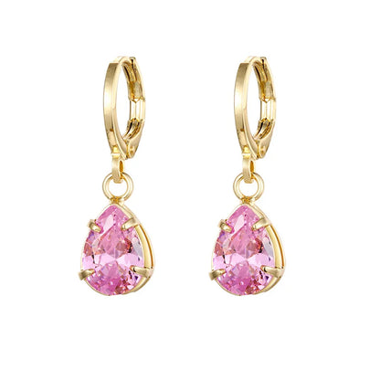 Gold silver color Stud Hoop Earrings for Women Cubic Zirconia Drop Earring Chain Circle earrings 20022 Jewelry
