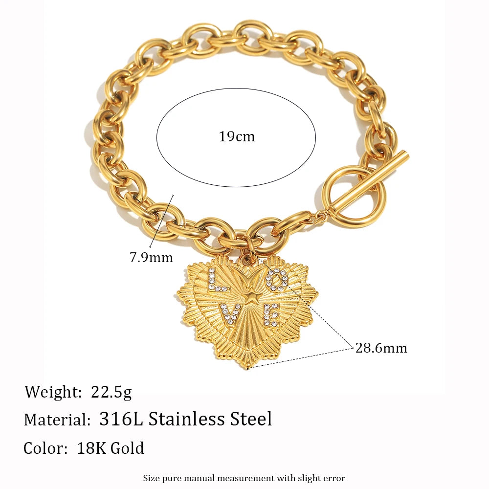 Elena Gold Plated Stainless Steel Heart Necklace Bracelet Set