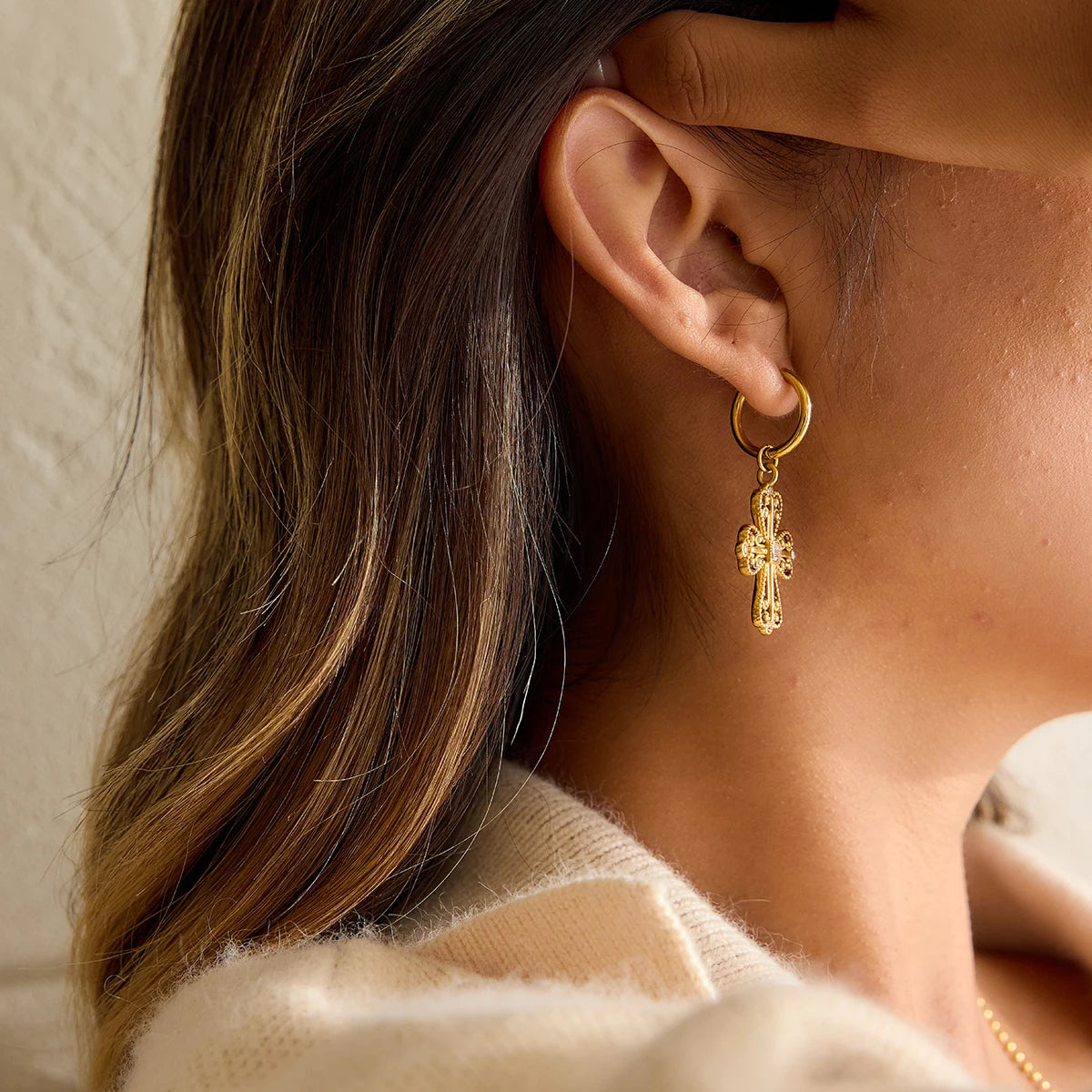 Culty Gold-Plated Cross Drop Earrings for Women