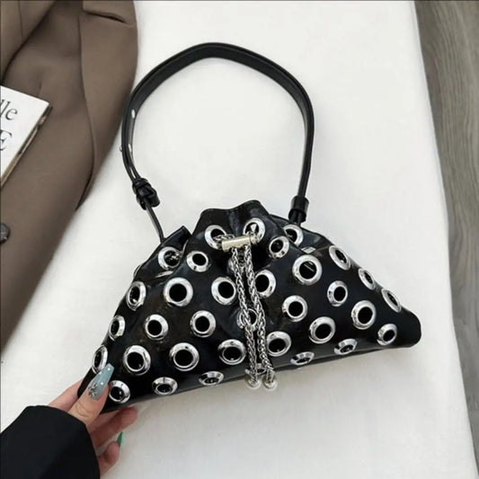Metal Stud Rivet Bucket Shoulder Bag
