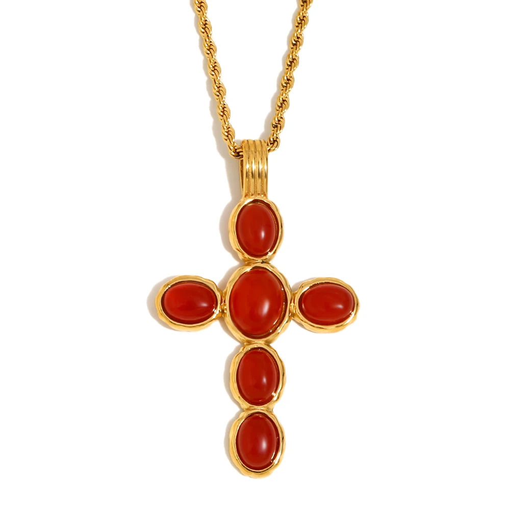 Red Radiant Cross Pendant Necklace