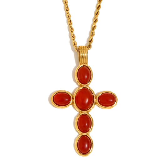 Red Radiant Cross Pendant Necklace
