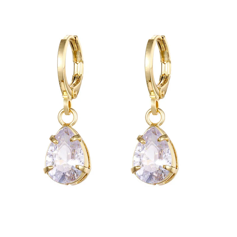 Gold silver color Stud Hoop Earrings for Women Cubic Zirconia Drop Earring Chain Circle earrings 20022 Jewelry