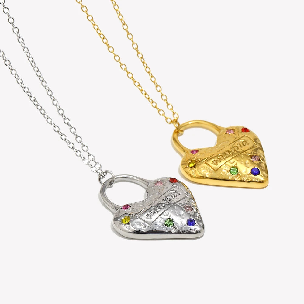 Mama Heart Pendant Necklace Circle Stainless Steel Women's Trendy Jewelry