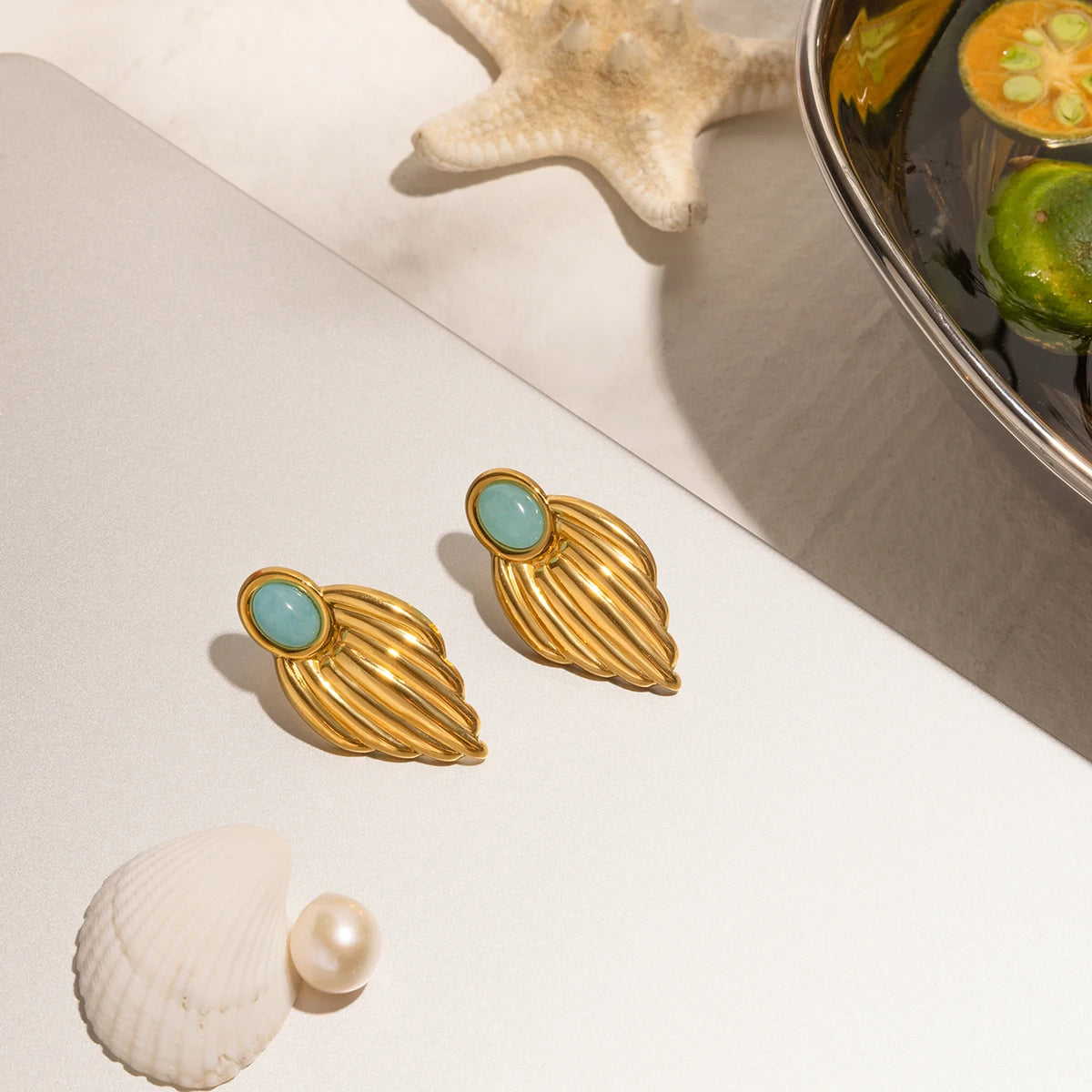 Gold Leaf Stone Earrings - Trendy Designer Jewelry