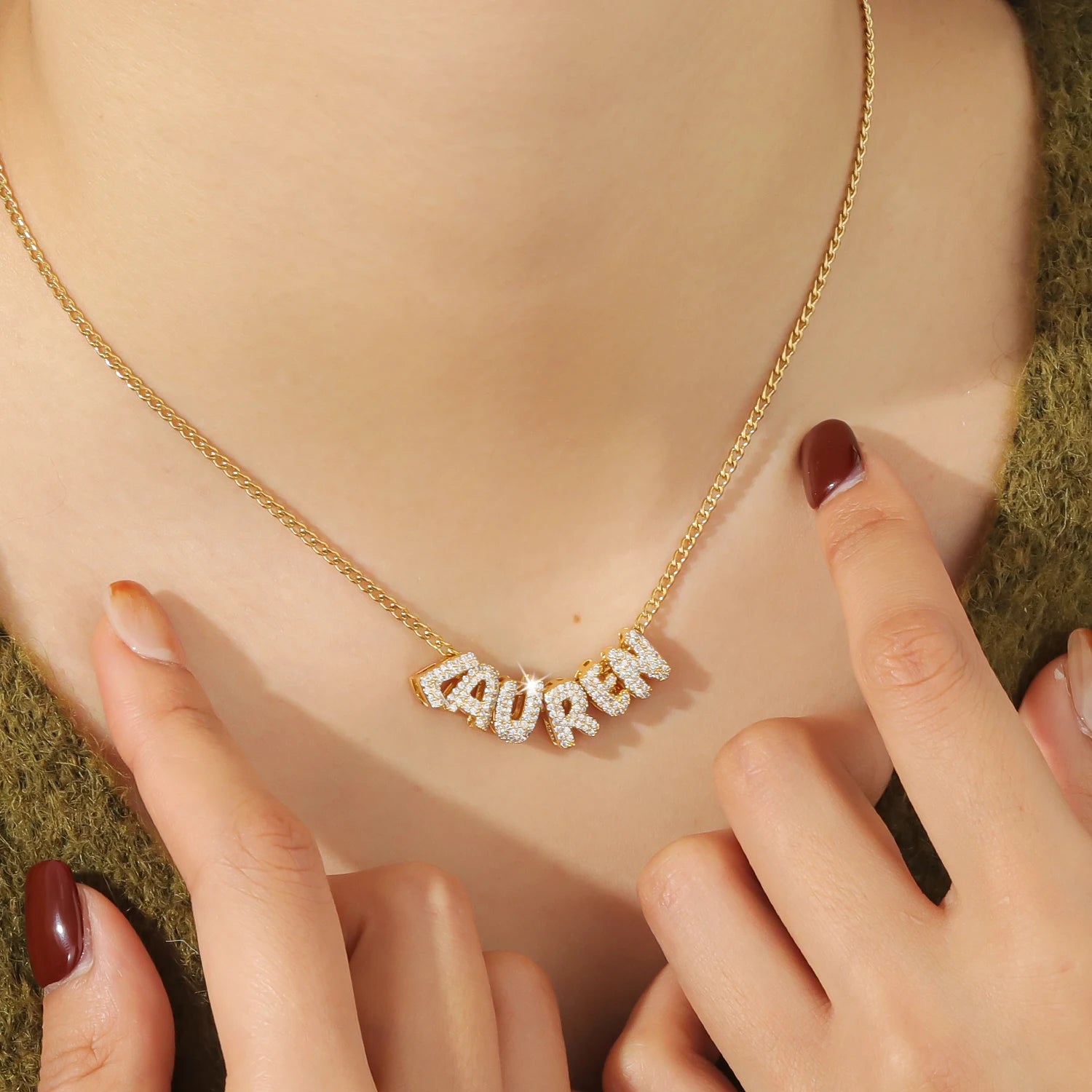 Sample wear of Necklace with 3D Bubble Initial Letters