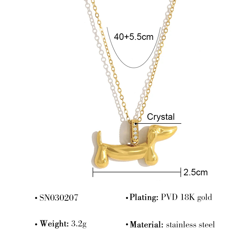 mini dachshund Stainless Steel Animal Necklace - detail shot