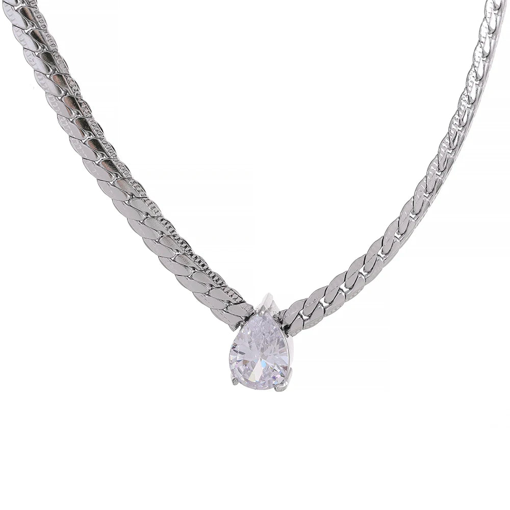 Silver Chain Necklace with White Cubic Zirconia