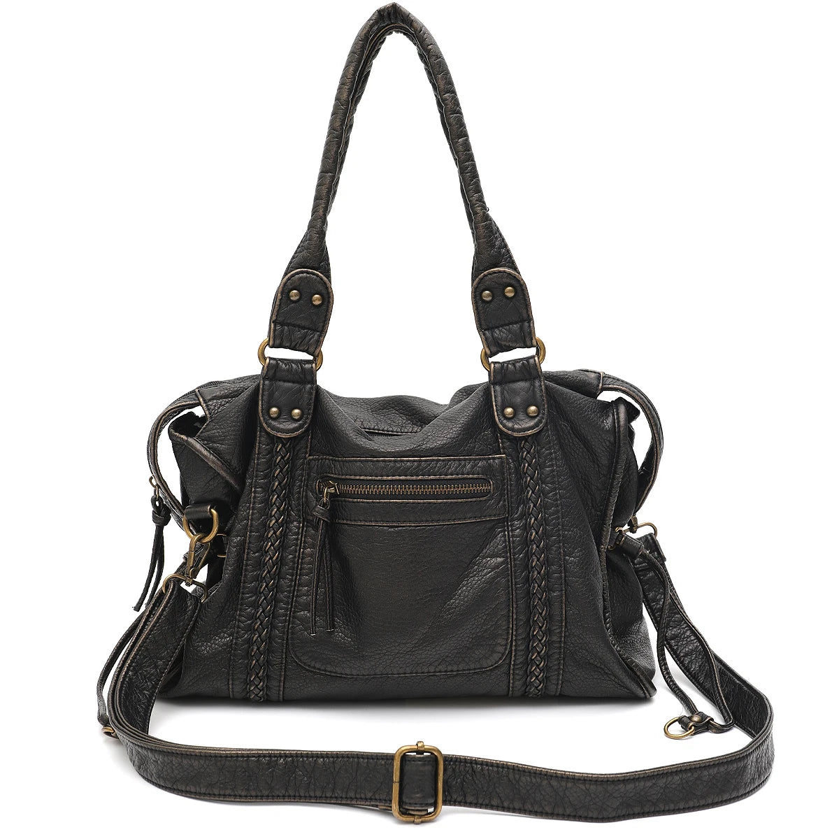 Washed PU Shoulder Tote Bag