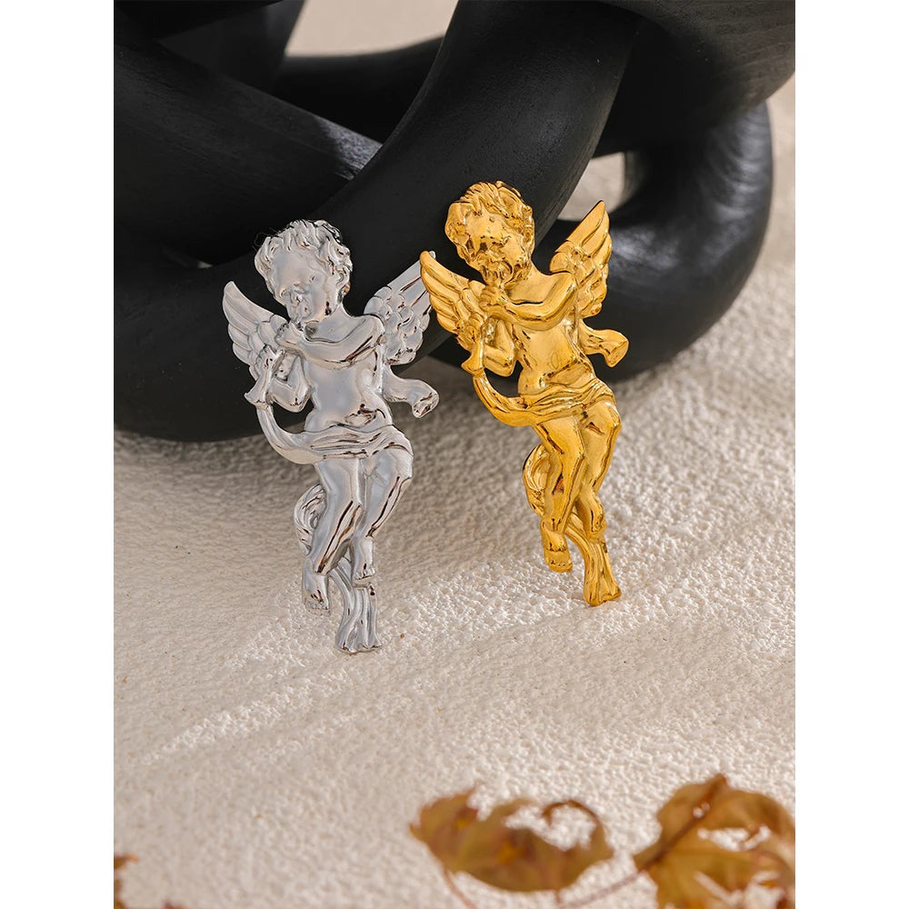 Gold Plated Stainless Steel Angel Blow Horn Brooch Pin