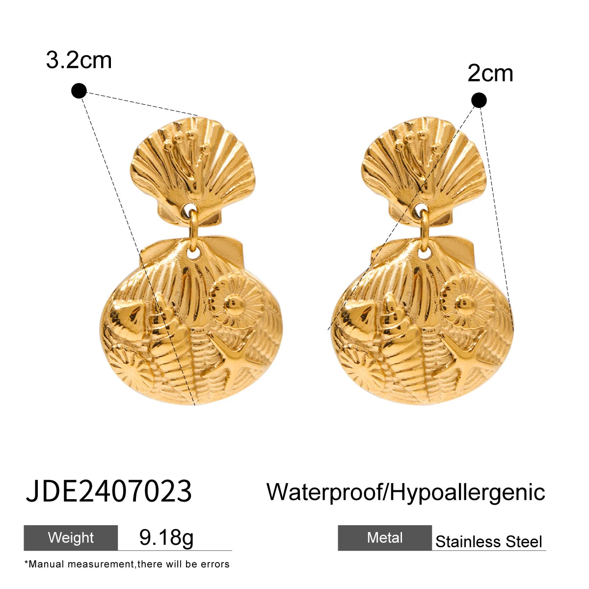 Ocean Shell Stud Earrings - 18K Gold Plated Stainless Steel