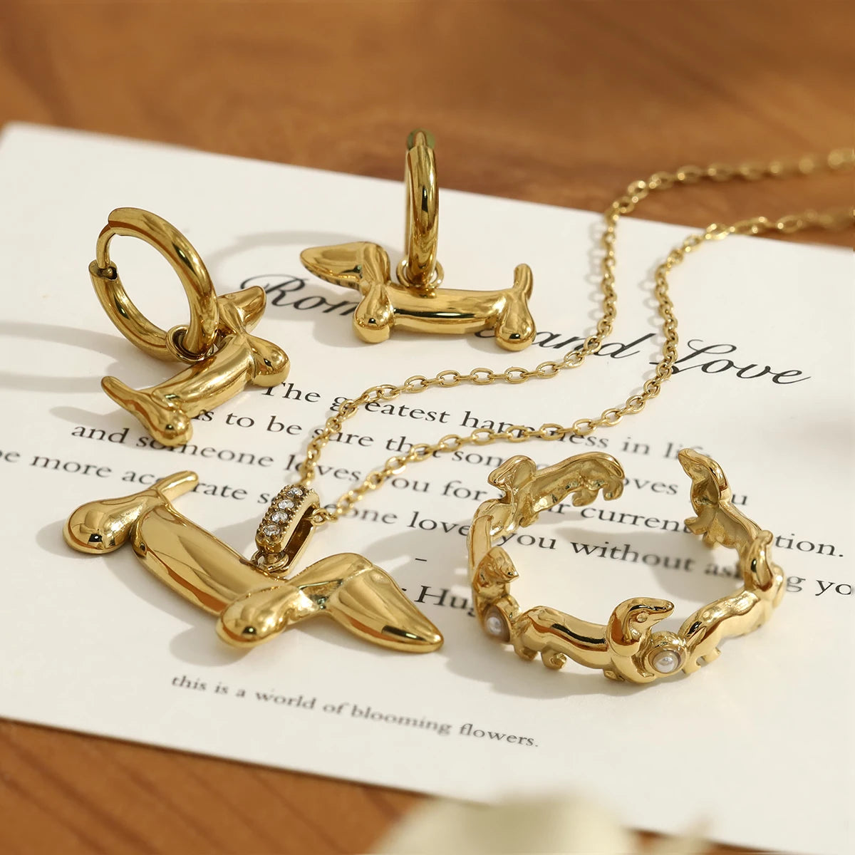 mini dachshund Stainless Steel Animal Ring - detail shot