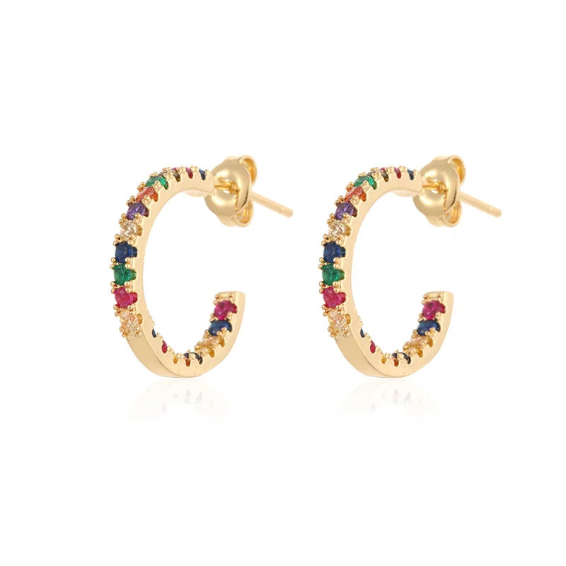 Gold silver color Stud Hoop Earrings for Women Cubic Zirconia Drop Earring Chain Circle earrings 20022 Jewelry