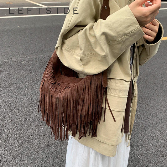 Casual Tassel Accent PU Leather Shoulder Bag