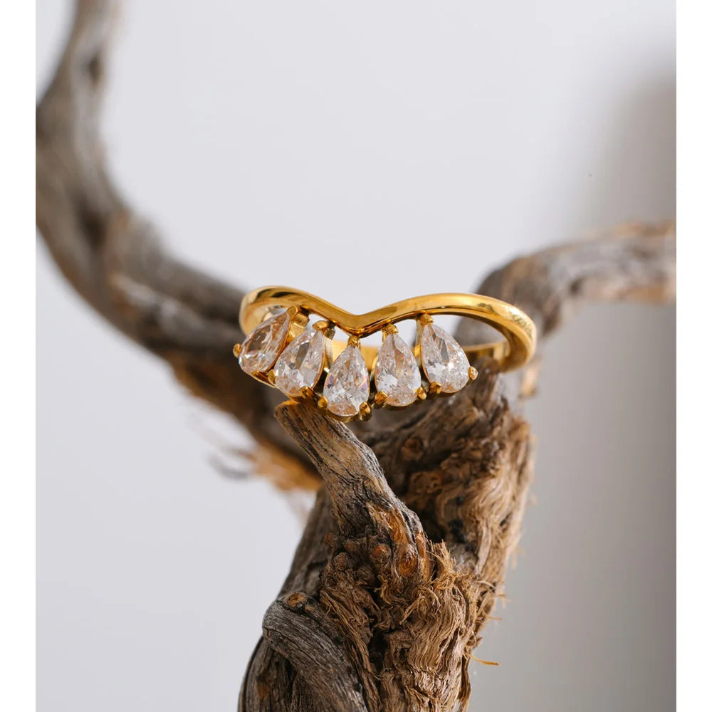 Lucie Gold Plated Geometric Zircon Ring