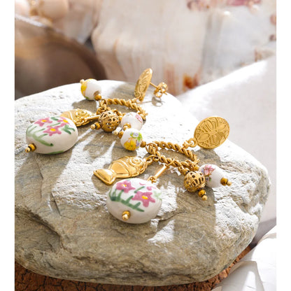 Plant Stainless Steel Ceramic Drop Earrings