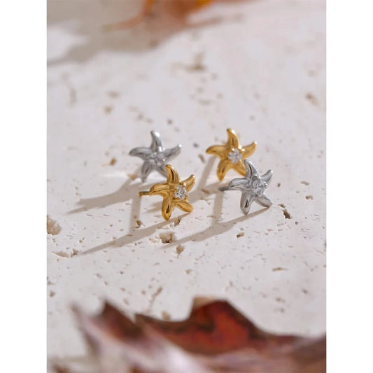Ocean Starfish Stud Earrings - Beach Chic Glam - model wearing stud earrings