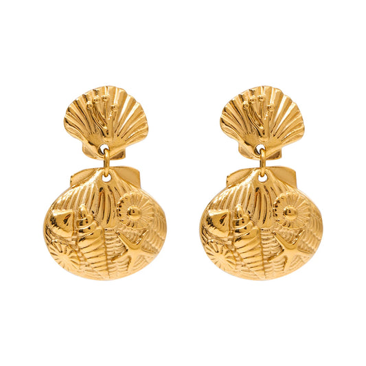 Ocean Shell Stud Earrings - 18K Gold Plated Stainless Steel