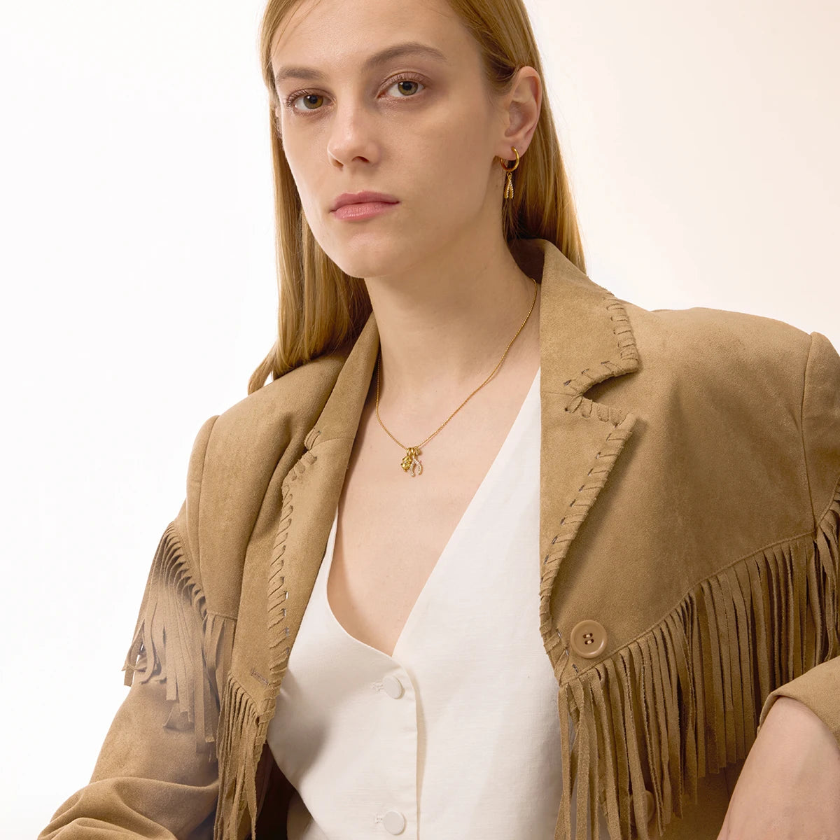 Lucky Zircon Horseshoe Pendant Necklace Geometric Stainless Steel Necklace